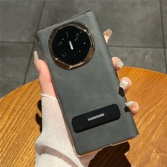 For Huawei Mate XT Ultimate Case Sheepskin Leather+PC Kickstand Phone Cover - Black