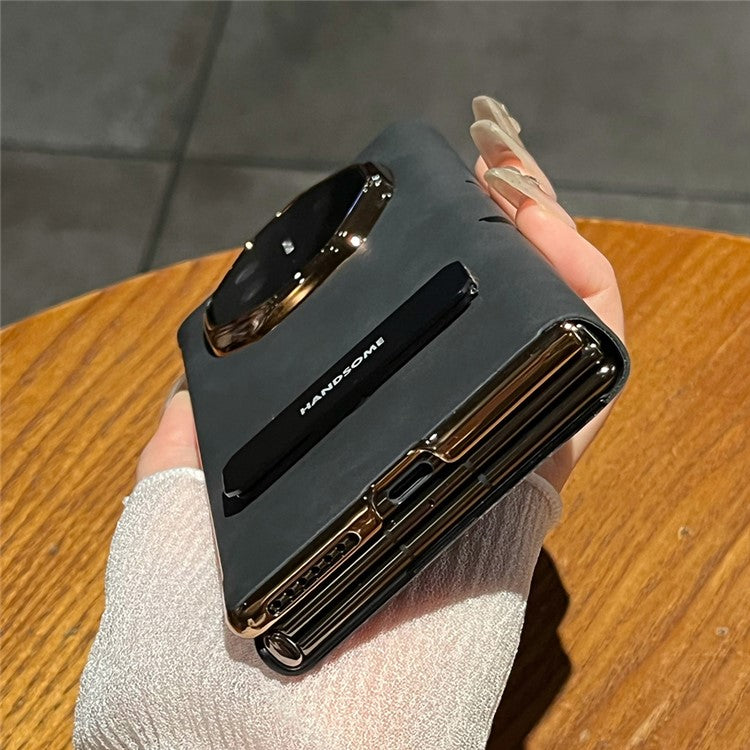 For Huawei Mate XT Ultimate Case Sheepskin Leather+PC Kickstand Phone Cover - Black