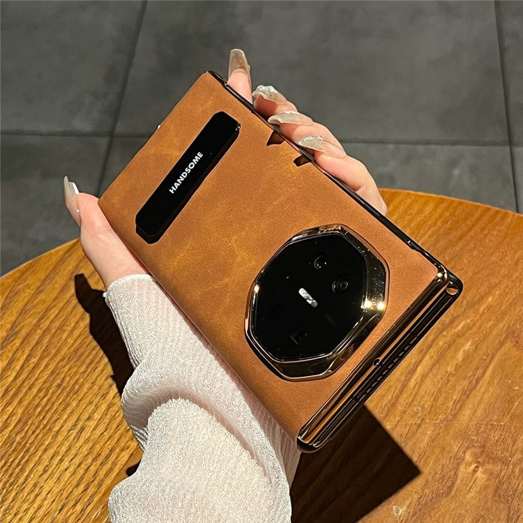 For Huawei Mate XT Ultimate Case Sheepskin Leather+PC Kickstand Phone Cover - Brown