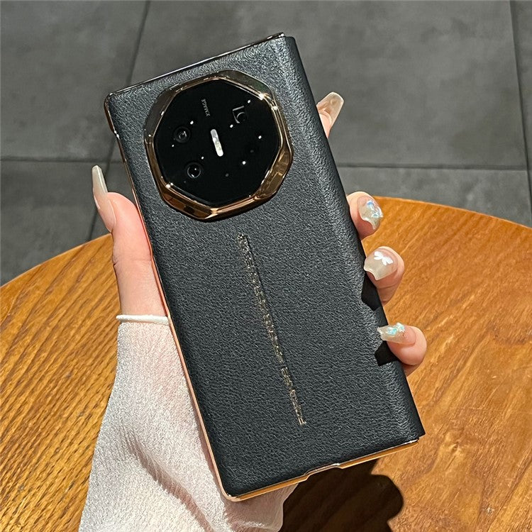 For Huawei Mate XT Ultimate Case Electroplating PU Leather+PC Phone Cover - Black