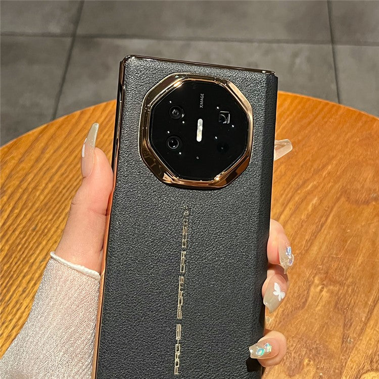 For Huawei Mate XT Ultimate Case Electroplating PU Leather+PC Phone Cover - Black