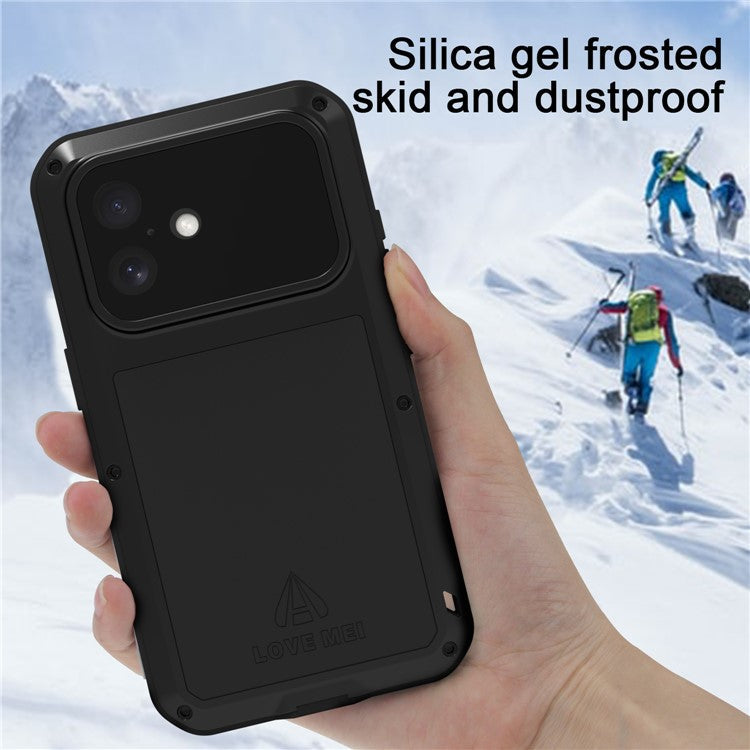 LOVE MEI For iPhone 16 Case Tempered Glass Screen Protector Metal+Silicone Phone Cover - Red