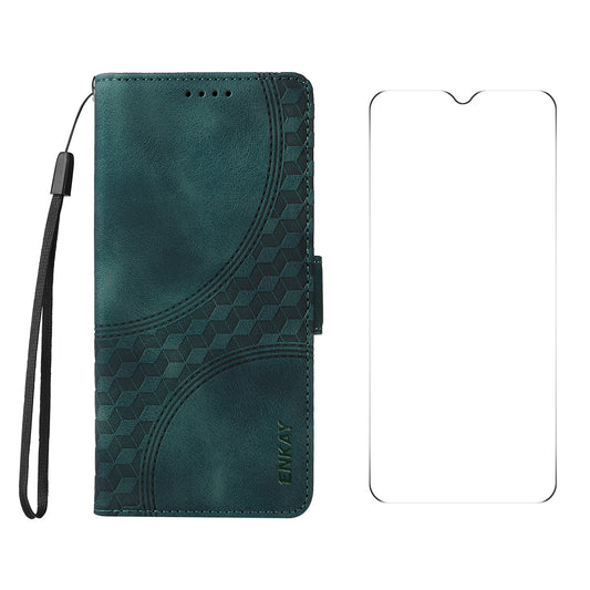 For Samsung Galaxy A06 ENKAY Starry Sky Pattern PU Leather Case Wallet Shockproof Phone Cover with Screen Film - Green