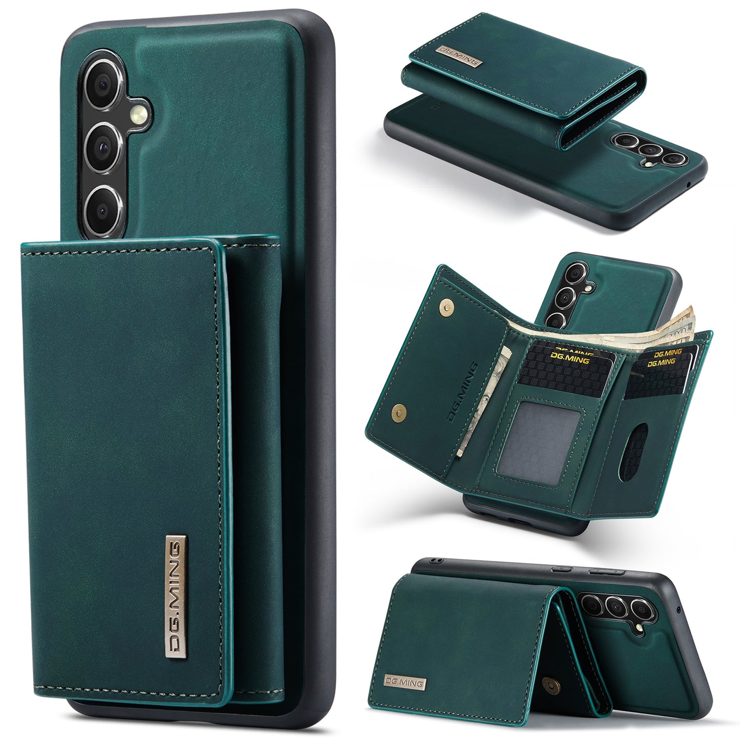 DG.MING M1 Series for Samsung Galaxy A16 5G / A16 4G Case Kickstand PU Phone Cover with Detachable Wallet - Green