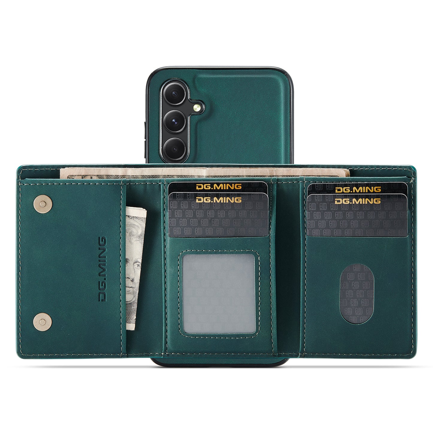 DG.MING M1 Series for Samsung Galaxy A16 5G / A16 4G Case Kickstand PU Phone Cover with Detachable Wallet - Green