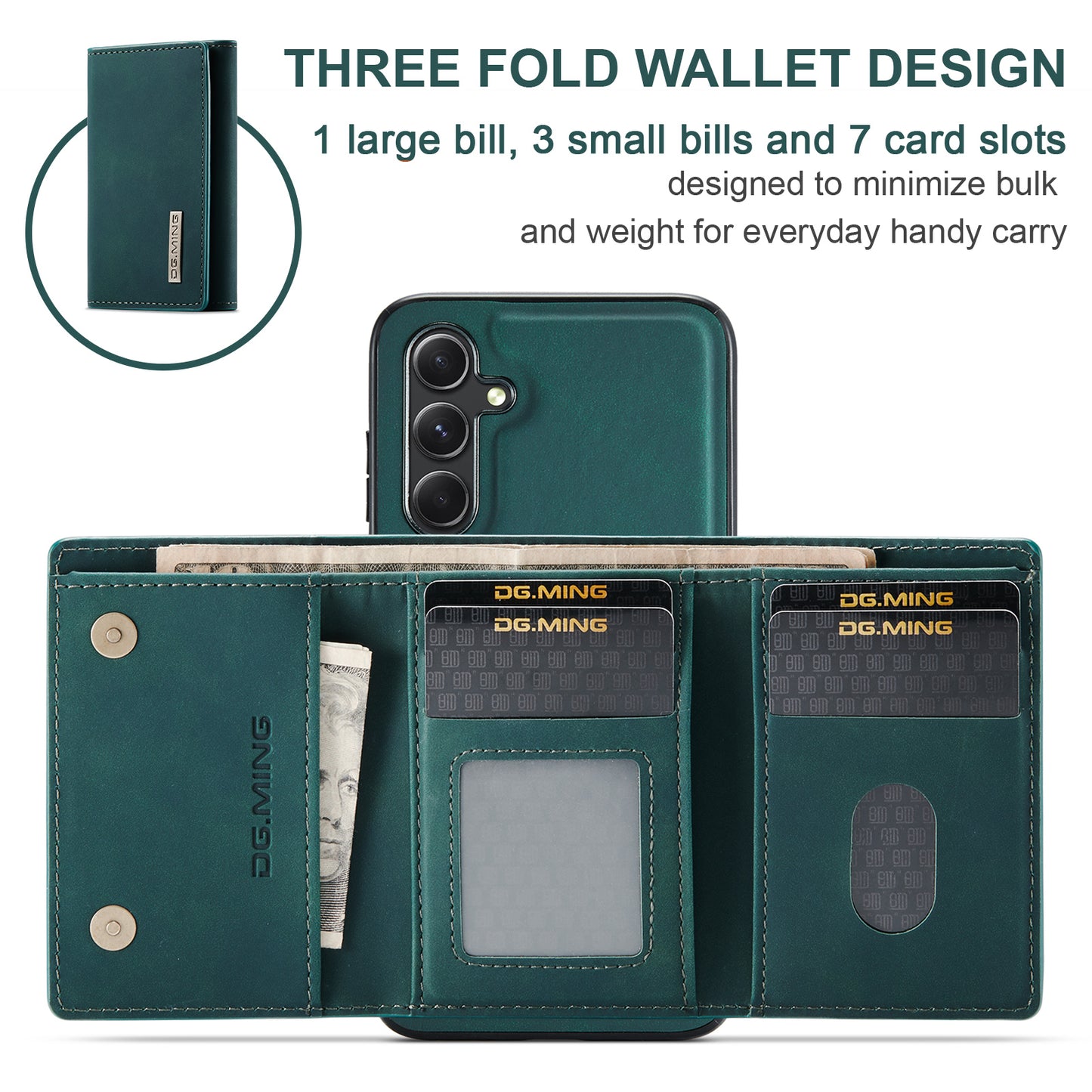 DG.MING M1 Series for Samsung Galaxy A16 5G / A16 4G Case Kickstand PU Phone Cover with Detachable Wallet - Green