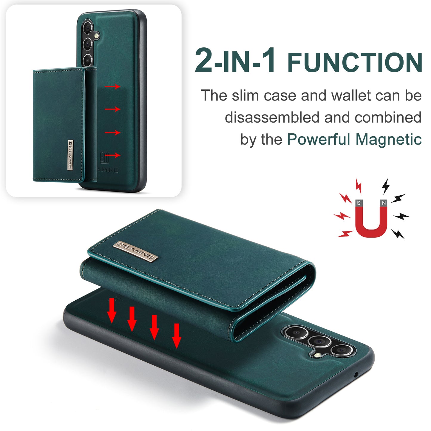 DG.MING M1 Series for Samsung Galaxy A16 5G / A16 4G Case Kickstand PU Phone Cover with Detachable Wallet - Green