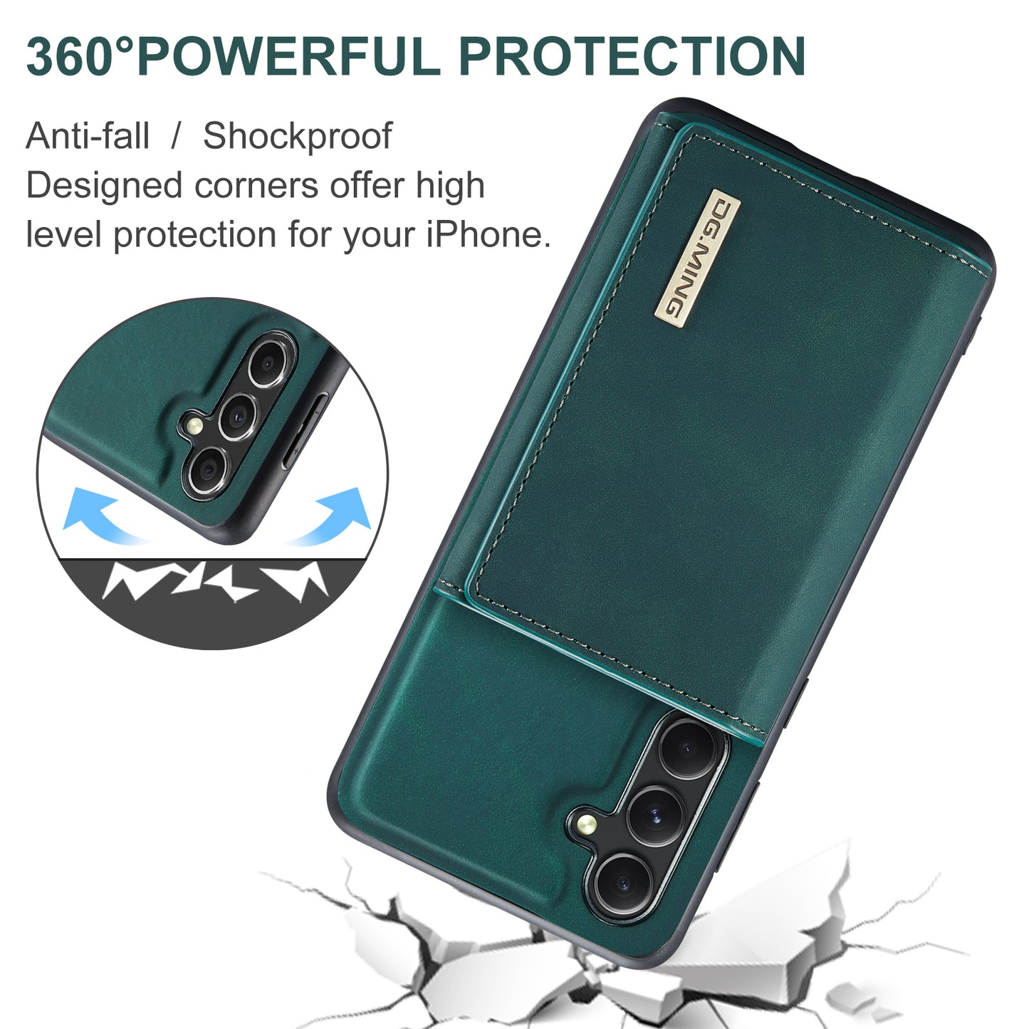 DG.MING M1 Series for Samsung Galaxy A16 5G / A16 4G Case Kickstand PU Phone Cover with Detachable Wallet - Green