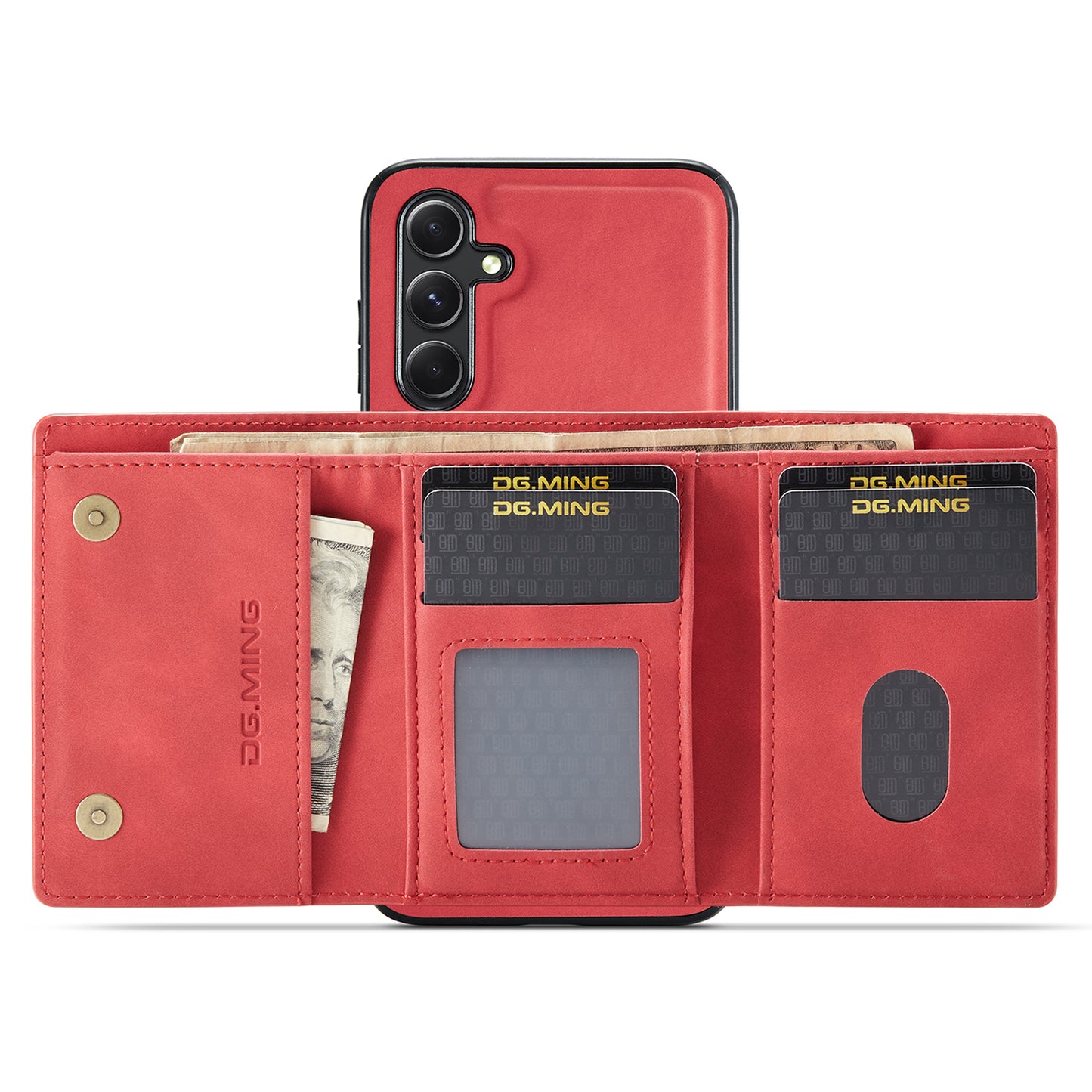 DG.MING M1 Series for Samsung Galaxy A16 5G / A16 4G Case Kickstand PU Phone Cover with Detachable Wallet - Red