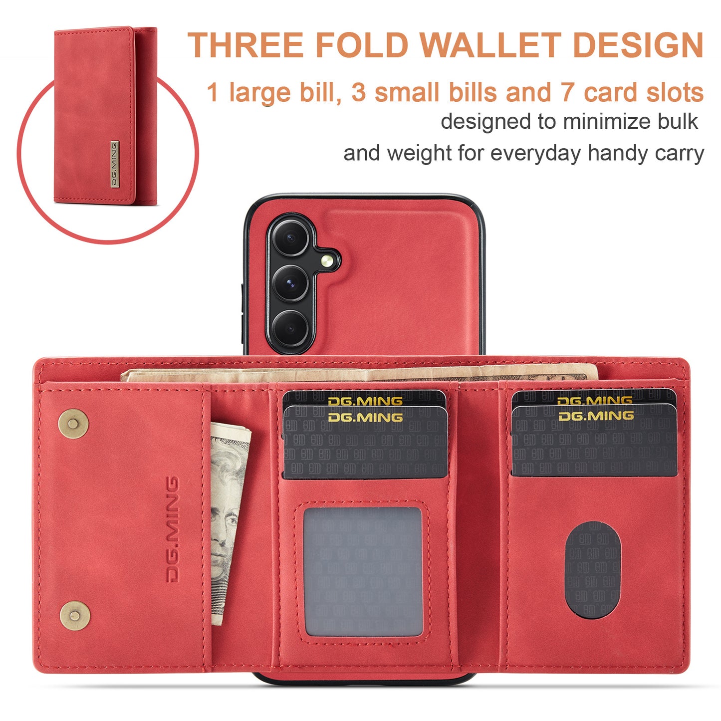 DG.MING M1 Series for Samsung Galaxy A16 5G / A16 4G Case Kickstand PU Phone Cover with Detachable Wallet - Red