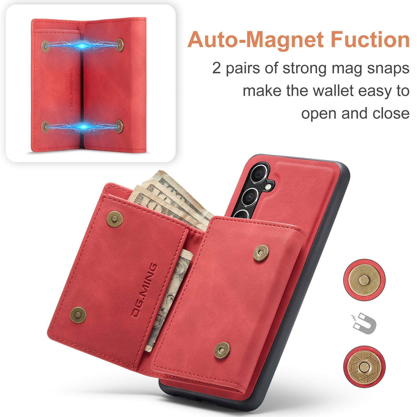 DG.MING M1 Series for Samsung Galaxy A16 5G / A16 4G Case Kickstand PU Phone Cover with Detachable Wallet - Red