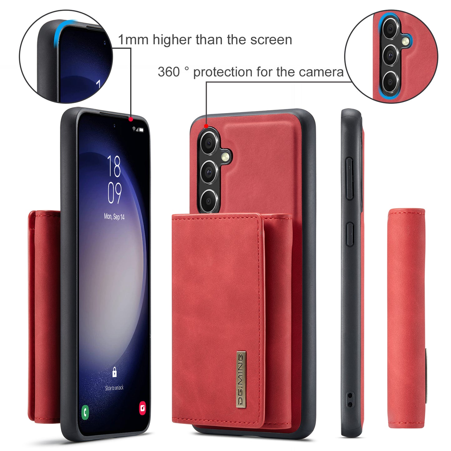 DG.MING M1 Series for Samsung Galaxy A16 5G / A16 4G Case Kickstand PU Phone Cover with Detachable Wallet - Red