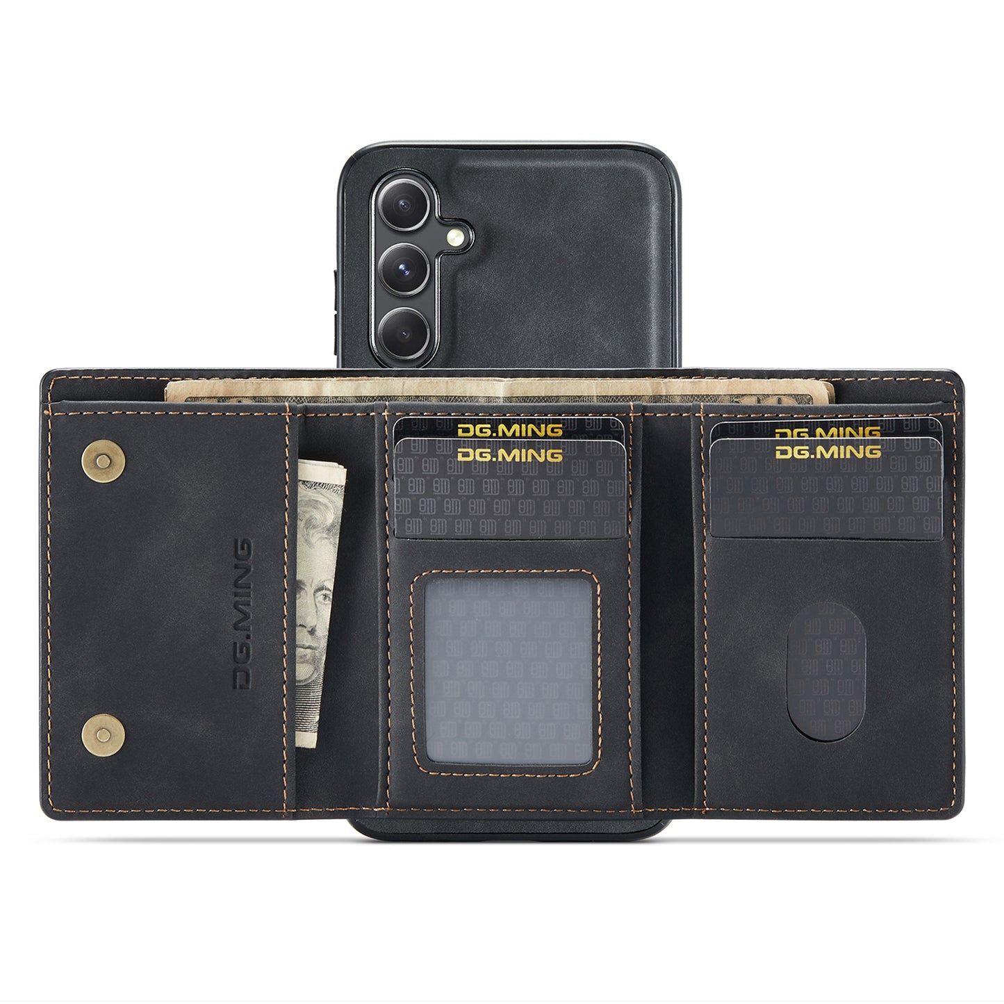 DG.MING M1 Series for Samsung Galaxy A16 5G / A16 4G Case Kickstand PU Phone Cover with Detachable Wallet - Black