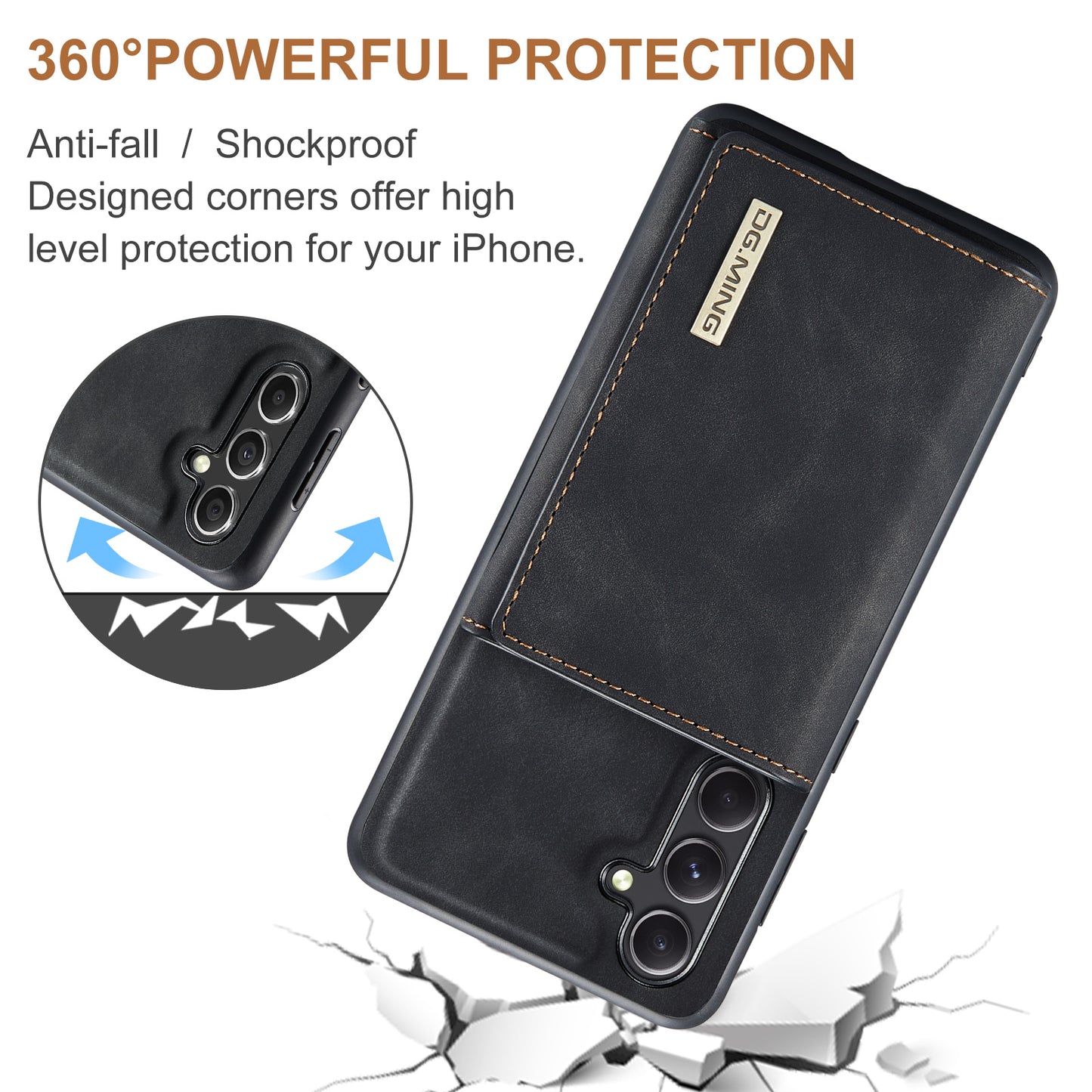 DG.MING M1 Series for Samsung Galaxy A16 5G / A16 4G Case Kickstand PU Phone Cover with Detachable Wallet - Black