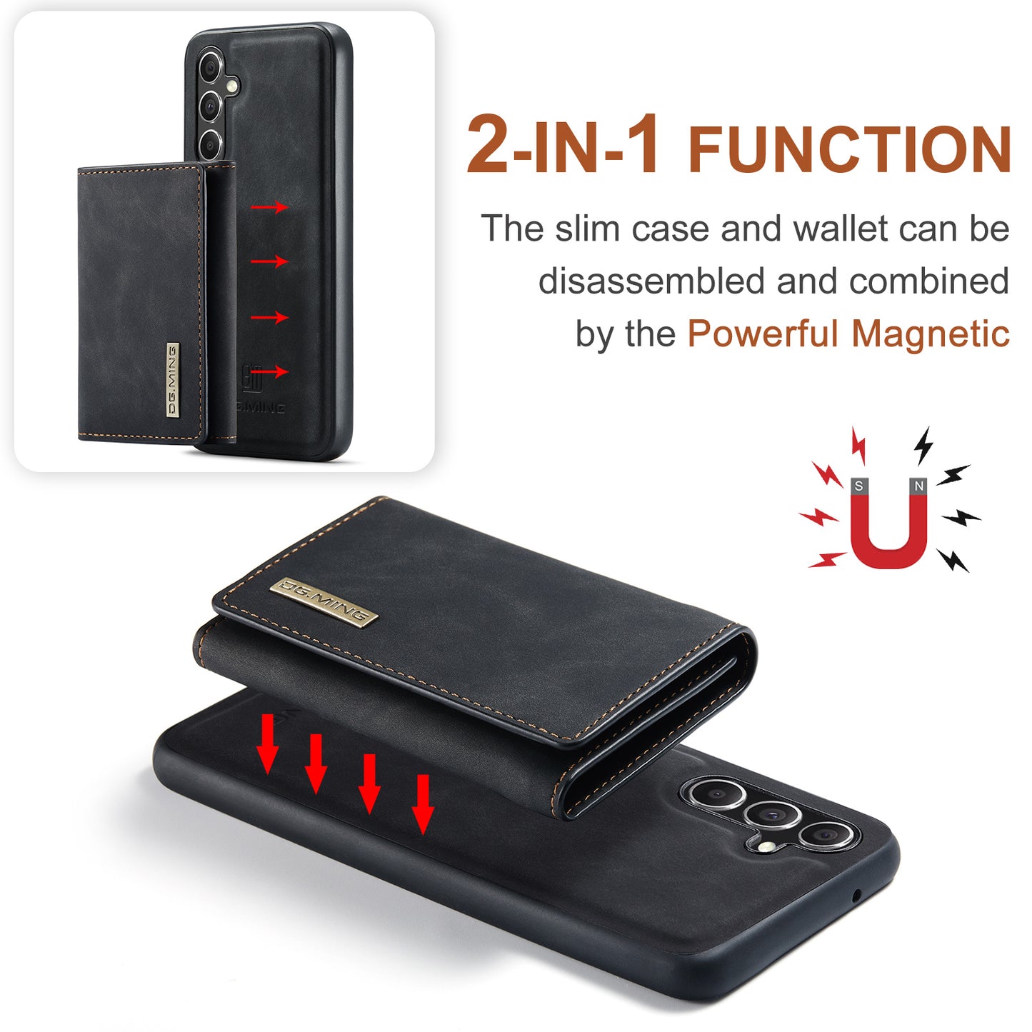 DG.MING M1 Series for Samsung Galaxy A16 5G / A16 4G Case Kickstand PU Phone Cover with Detachable Wallet - Black