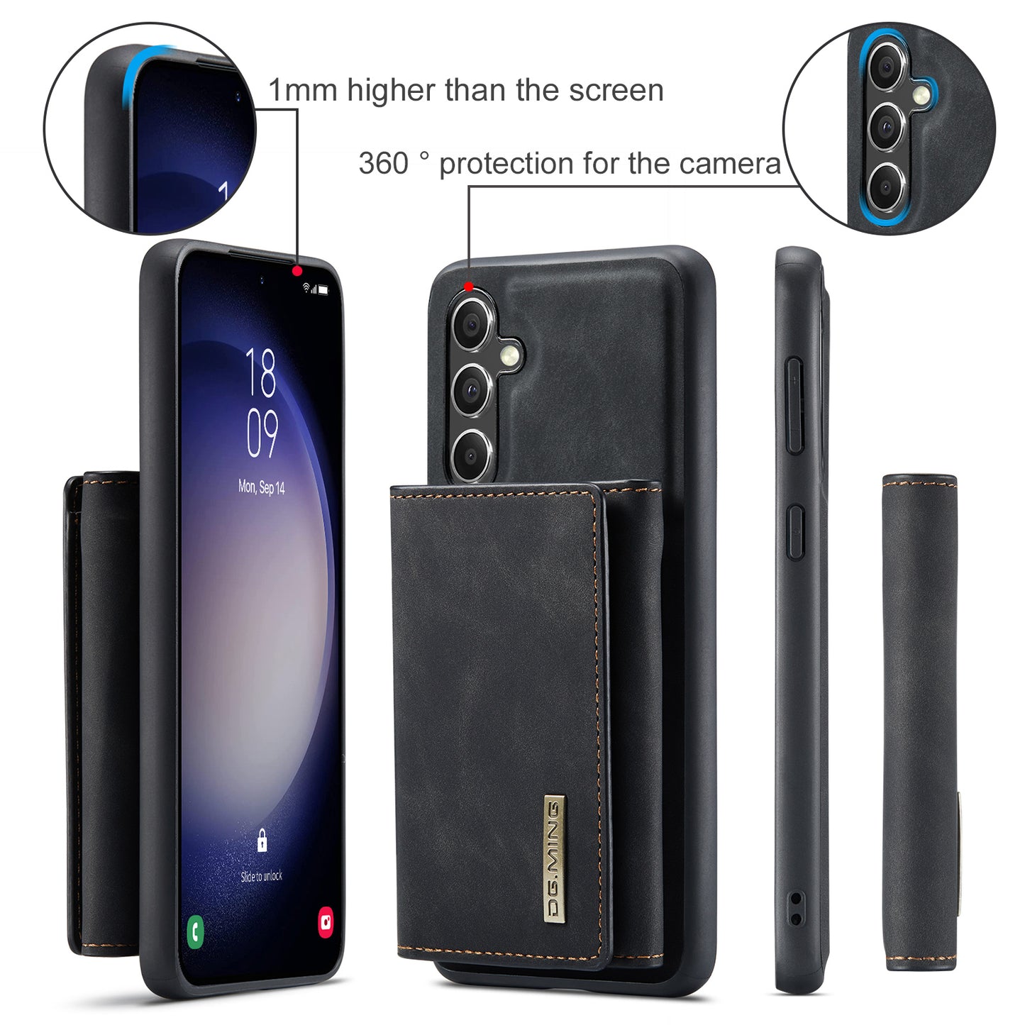 DG.MING M1 Series for Samsung Galaxy A16 5G / A16 4G Case Kickstand PU Phone Cover with Detachable Wallet - Black