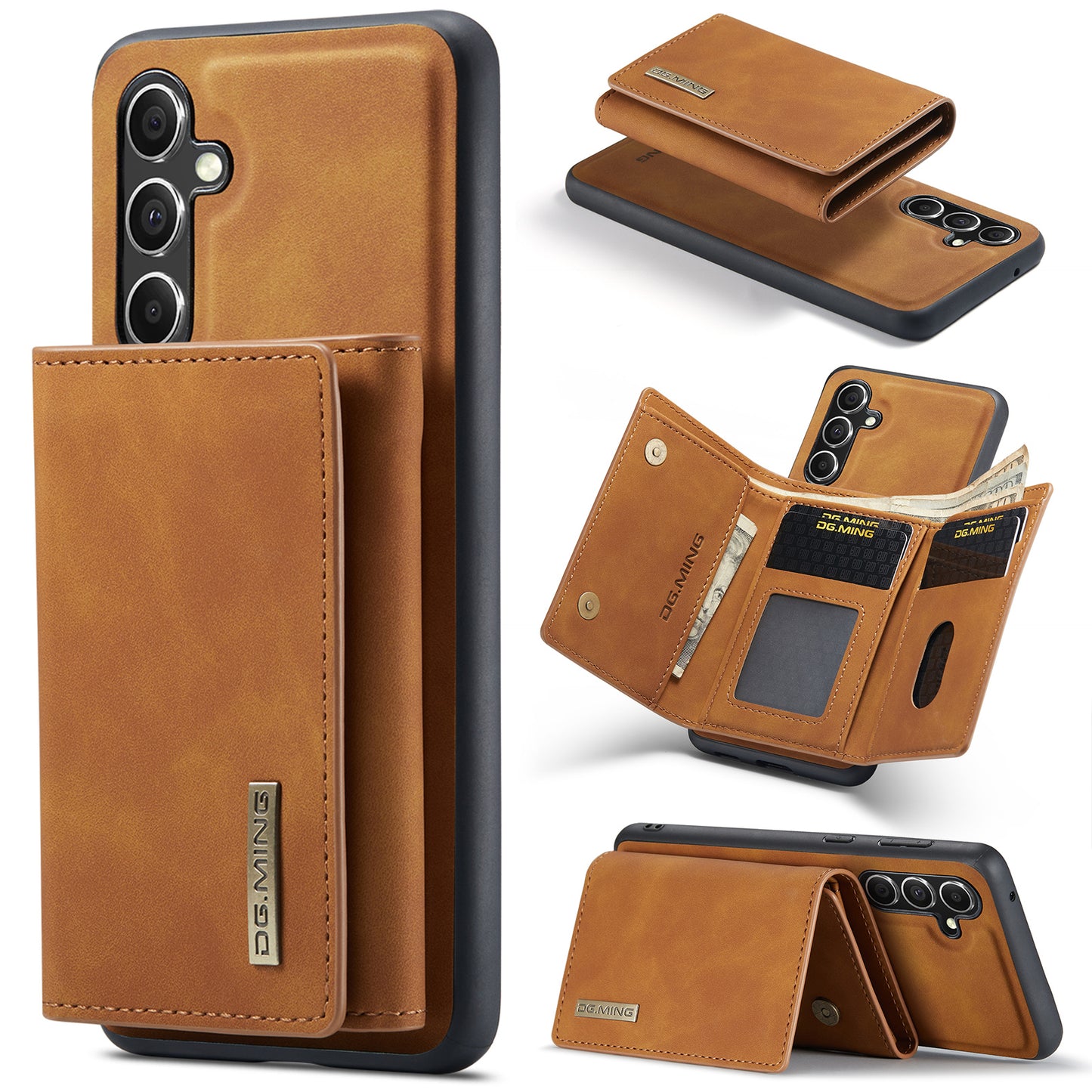 DG.MING M1 Series for Samsung Galaxy A16 5G / A16 4G Case Kickstand PU Phone Cover with Detachable Wallet - Brown