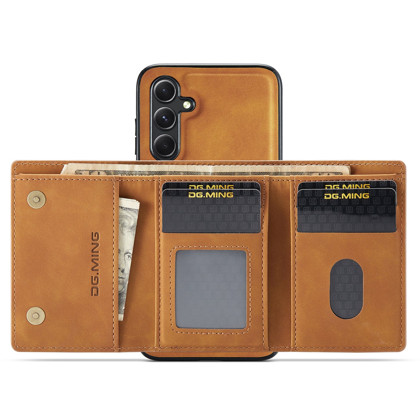 DG.MING M1 Series for Samsung Galaxy A16 5G / A16 4G Case Kickstand PU Phone Cover with Detachable Wallet - Brown