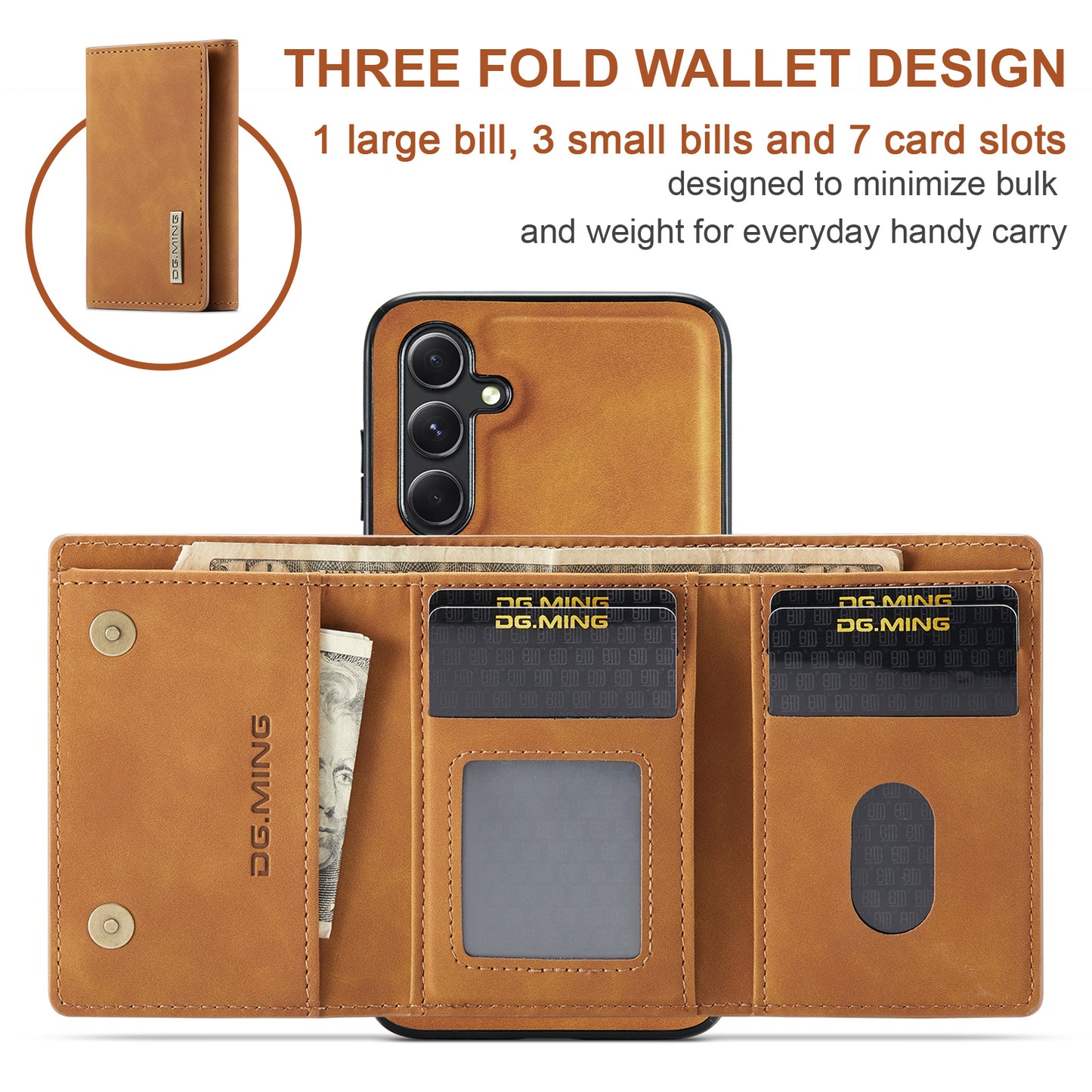 DG.MING M1 Series for Samsung Galaxy A16 5G / A16 4G Case Kickstand PU Phone Cover with Detachable Wallet - Brown