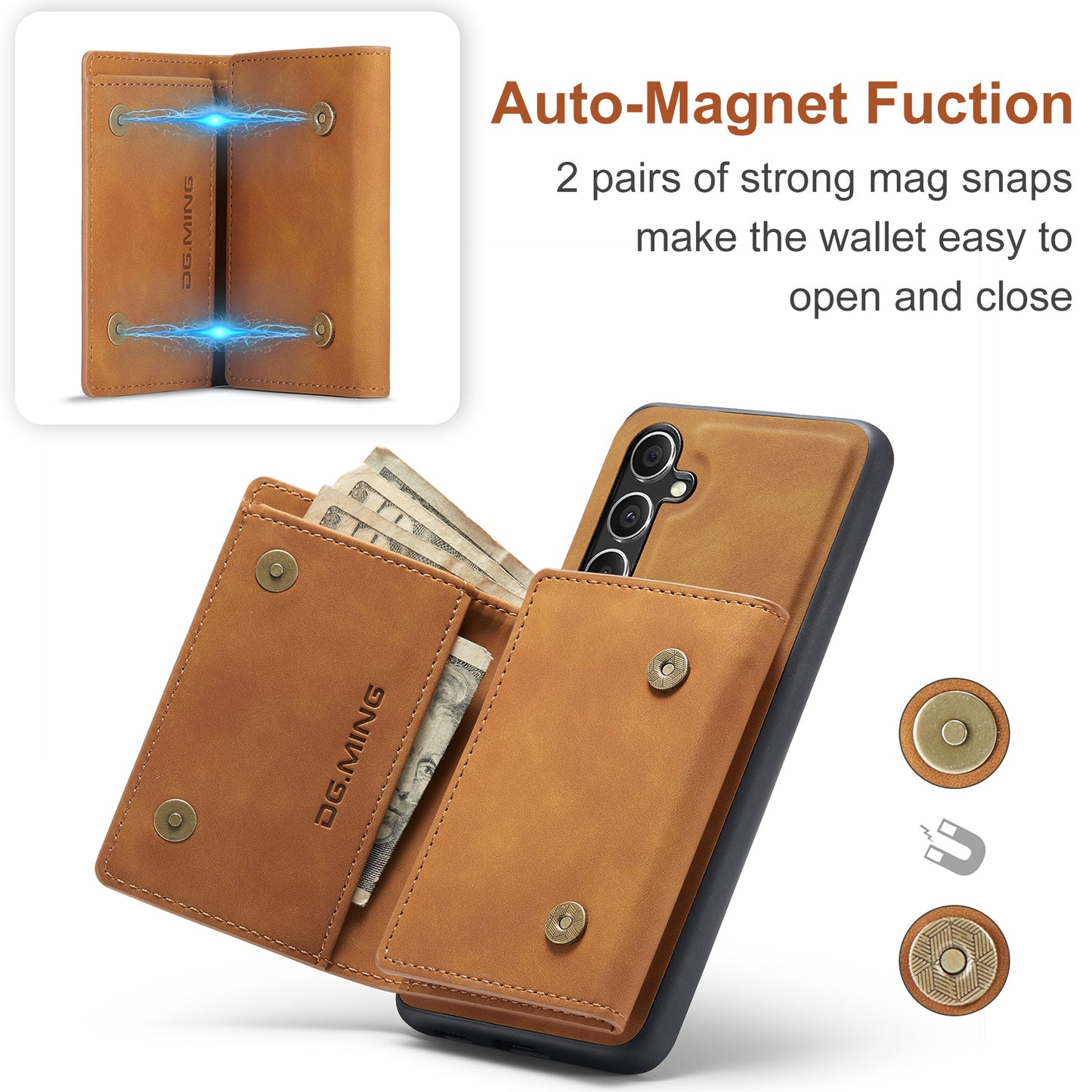 DG.MING M1 Series for Samsung Galaxy A16 5G / A16 4G Case Kickstand PU Phone Cover with Detachable Wallet - Brown