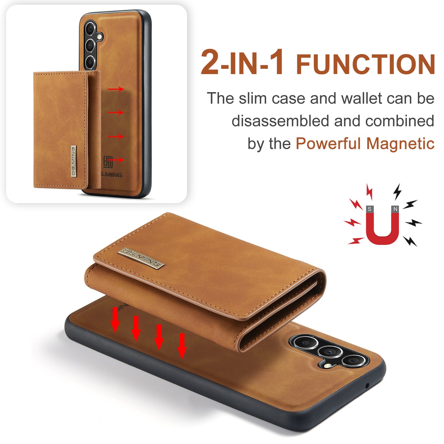 DG.MING M1 Series for Samsung Galaxy A16 5G / A16 4G Case Kickstand PU Phone Cover with Detachable Wallet - Brown