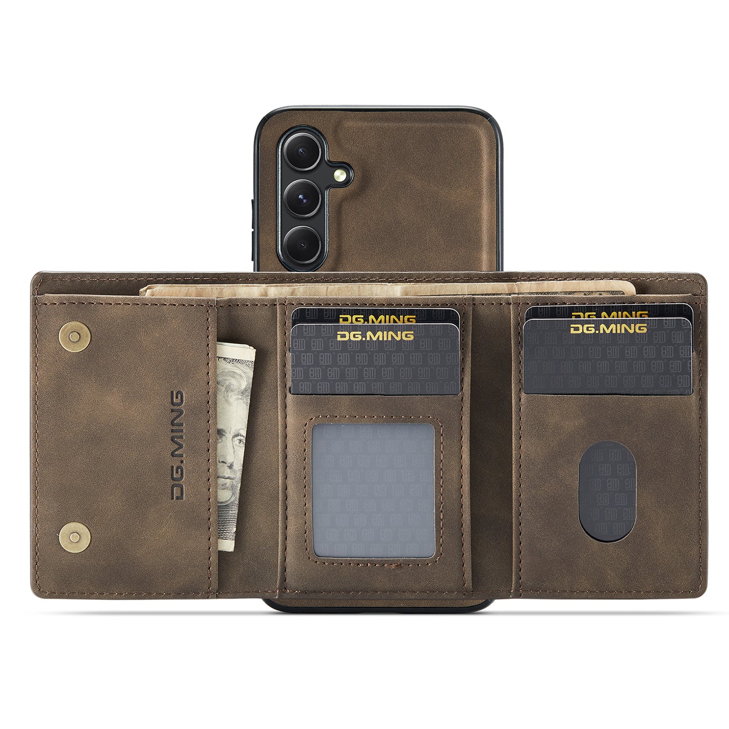 DG.MING M1 Series for Samsung Galaxy A16 5G / A16 4G Case Kickstand PU Phone Cover with Detachable Wallet - Coffee