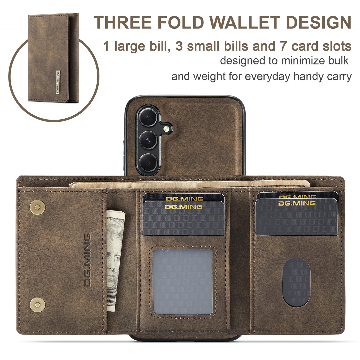 DG.MING M1 Series for Samsung Galaxy A16 5G / A16 4G Case Kickstand PU Phone Cover with Detachable Wallet - Coffee