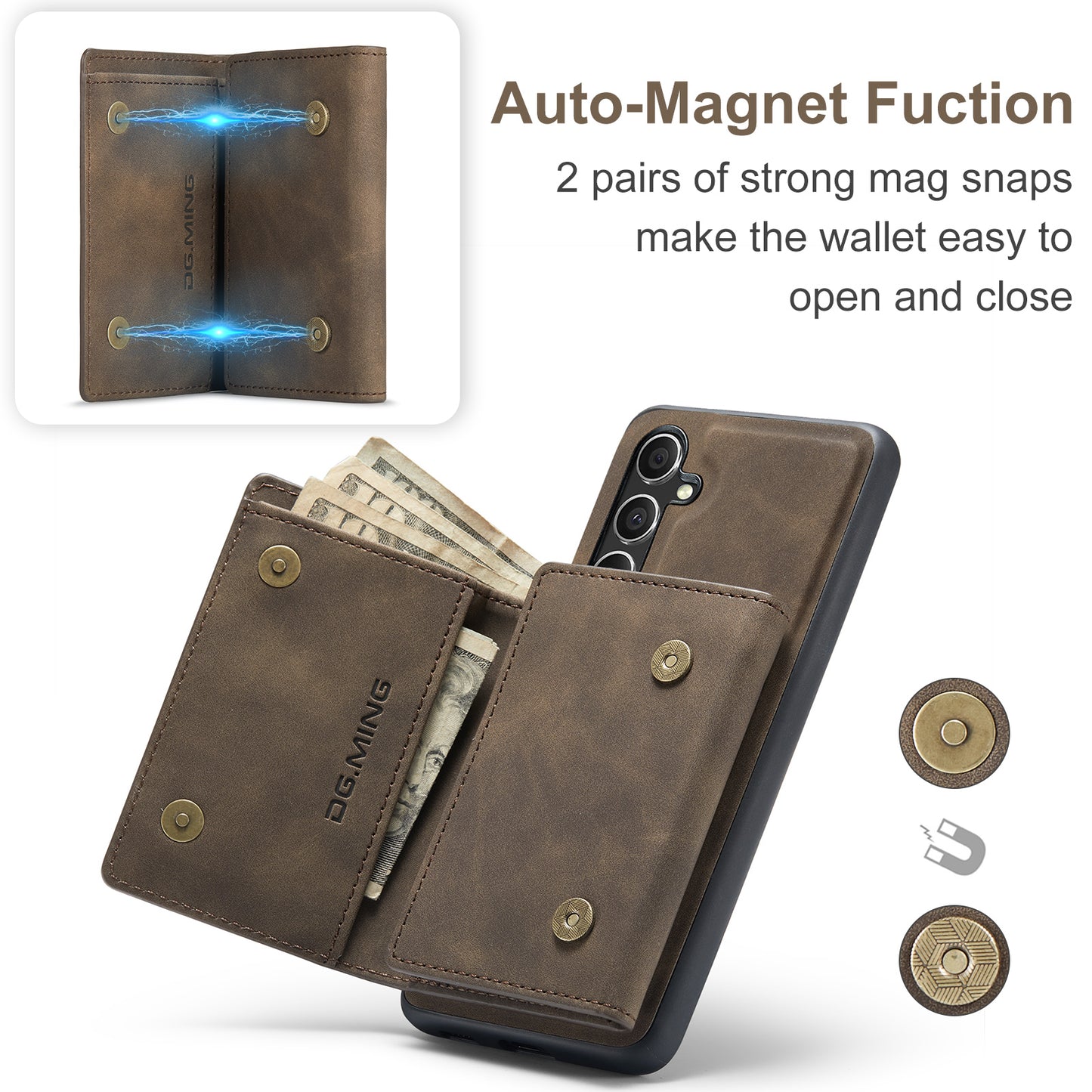 DG.MING M1 Series for Samsung Galaxy A16 5G / A16 4G Case Kickstand PU Phone Cover with Detachable Wallet - Coffee