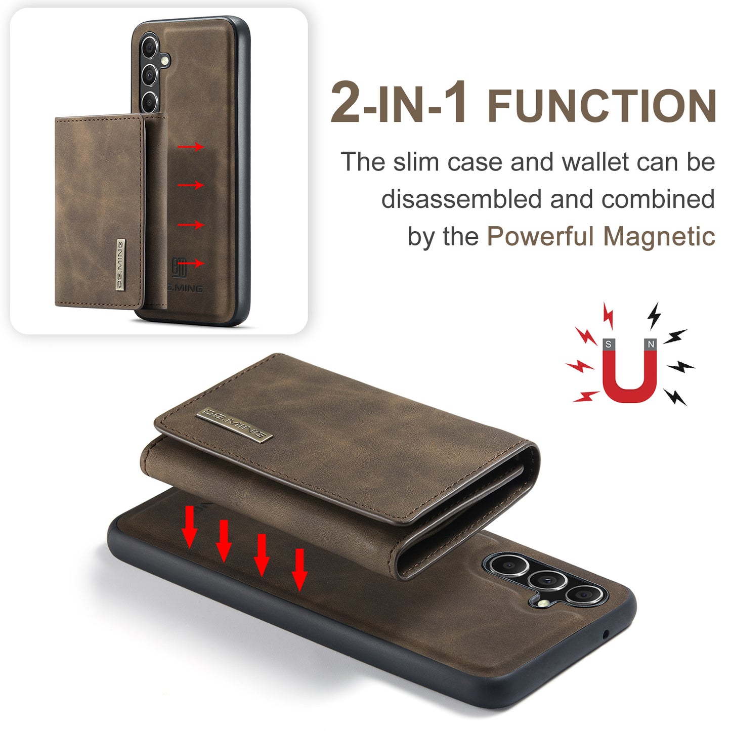 DG.MING M1 Series for Samsung Galaxy A16 5G / A16 4G Case Kickstand PU Phone Cover with Detachable Wallet - Coffee