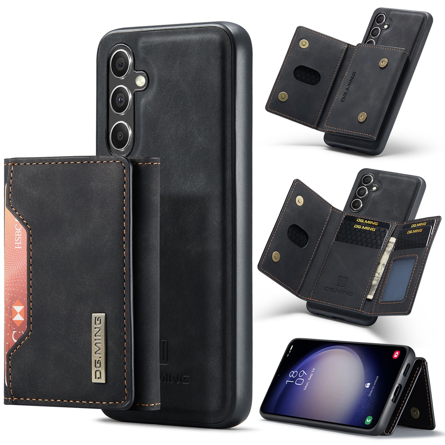 DG.MING M2 Series for Samsung Galaxy A16 5G / A16 4G Case PU+PC+TPU Phone Cover Detachable Wallet - Black