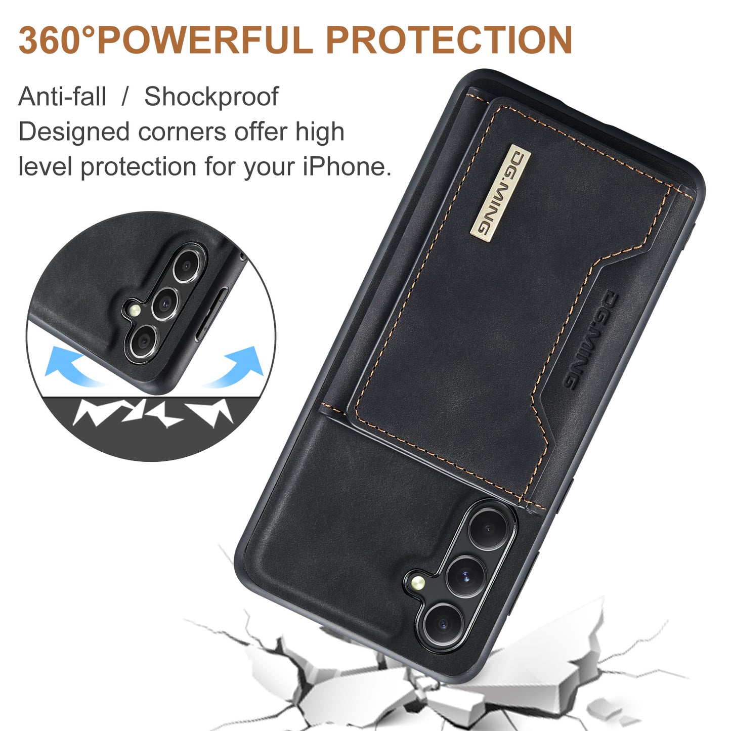 DG.MING M2 Series for Samsung Galaxy A16 5G / A16 4G Case PU+PC+TPU Phone Cover Detachable Wallet - Black