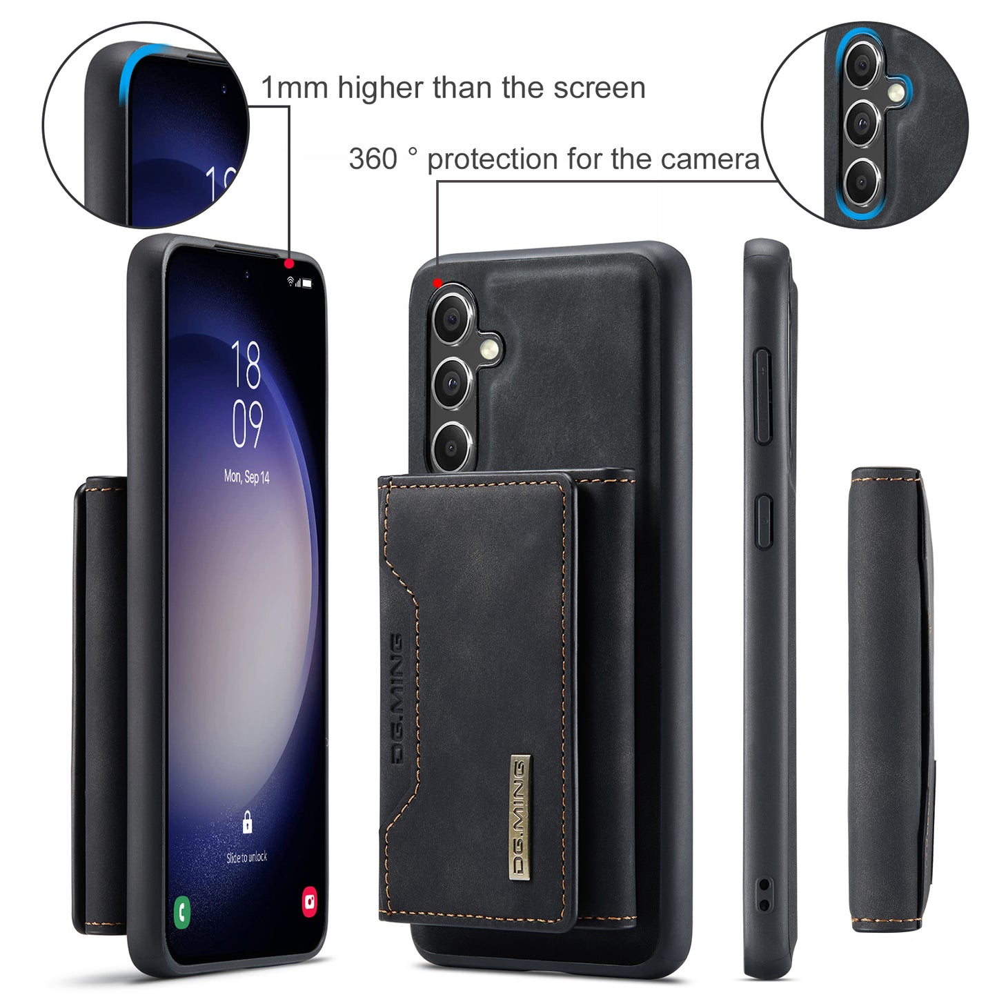 DG.MING M2 Series for Samsung Galaxy A16 5G / A16 4G Case PU+PC+TPU Phone Cover Detachable Wallet - Black