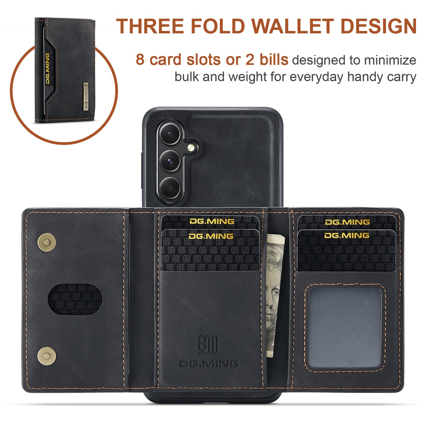 DG.MING M2 Series for Samsung Galaxy A16 5G / A16 4G Case PU+PC+TPU Phone Cover Detachable Wallet - Black