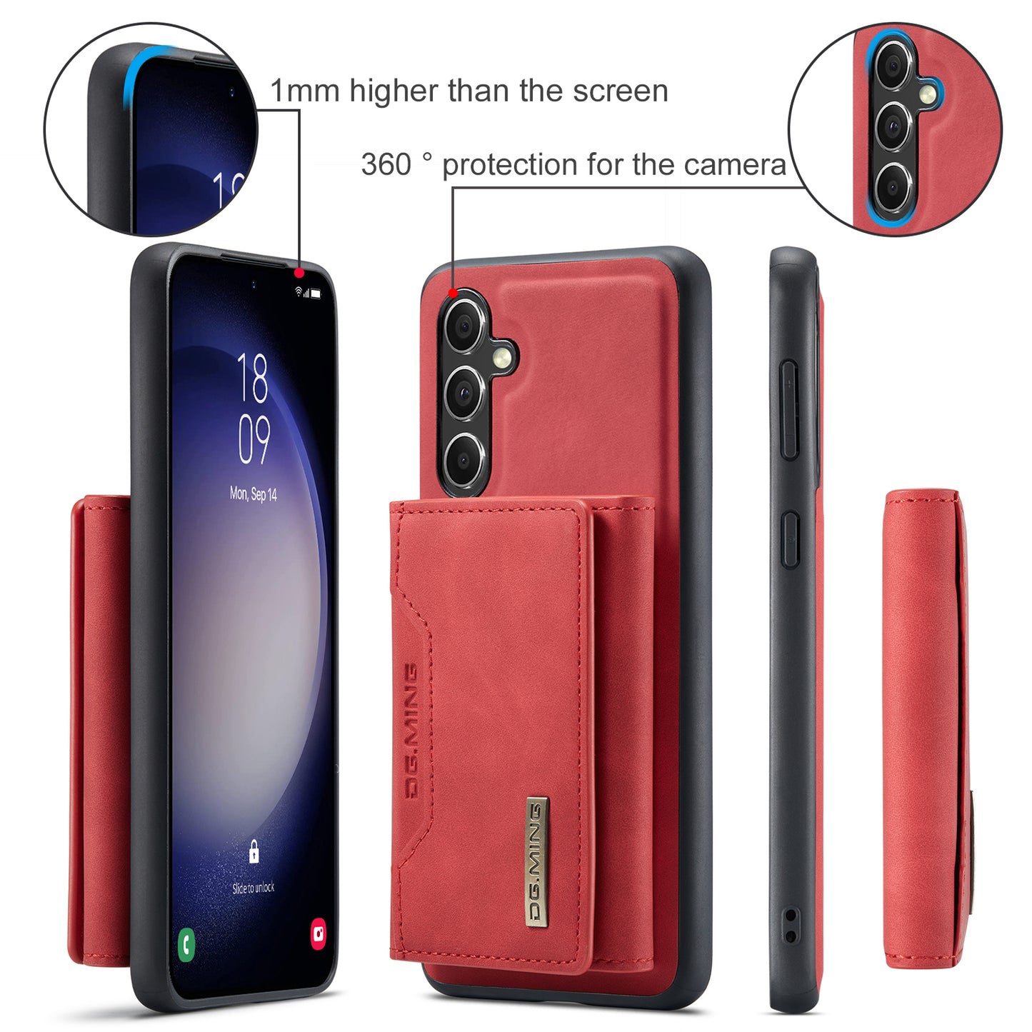 DG.MING M2 Series for Samsung Galaxy A16 5G / A16 4G Case PU+PC+TPU Phone Cover Detachable Wallet - Red