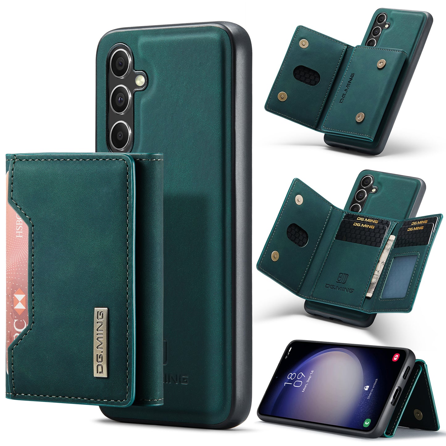DG.MING M2 Series for Samsung Galaxy A16 5G / A16 4G Case PU+PC+TPU Phone Cover Detachable Wallet - Green