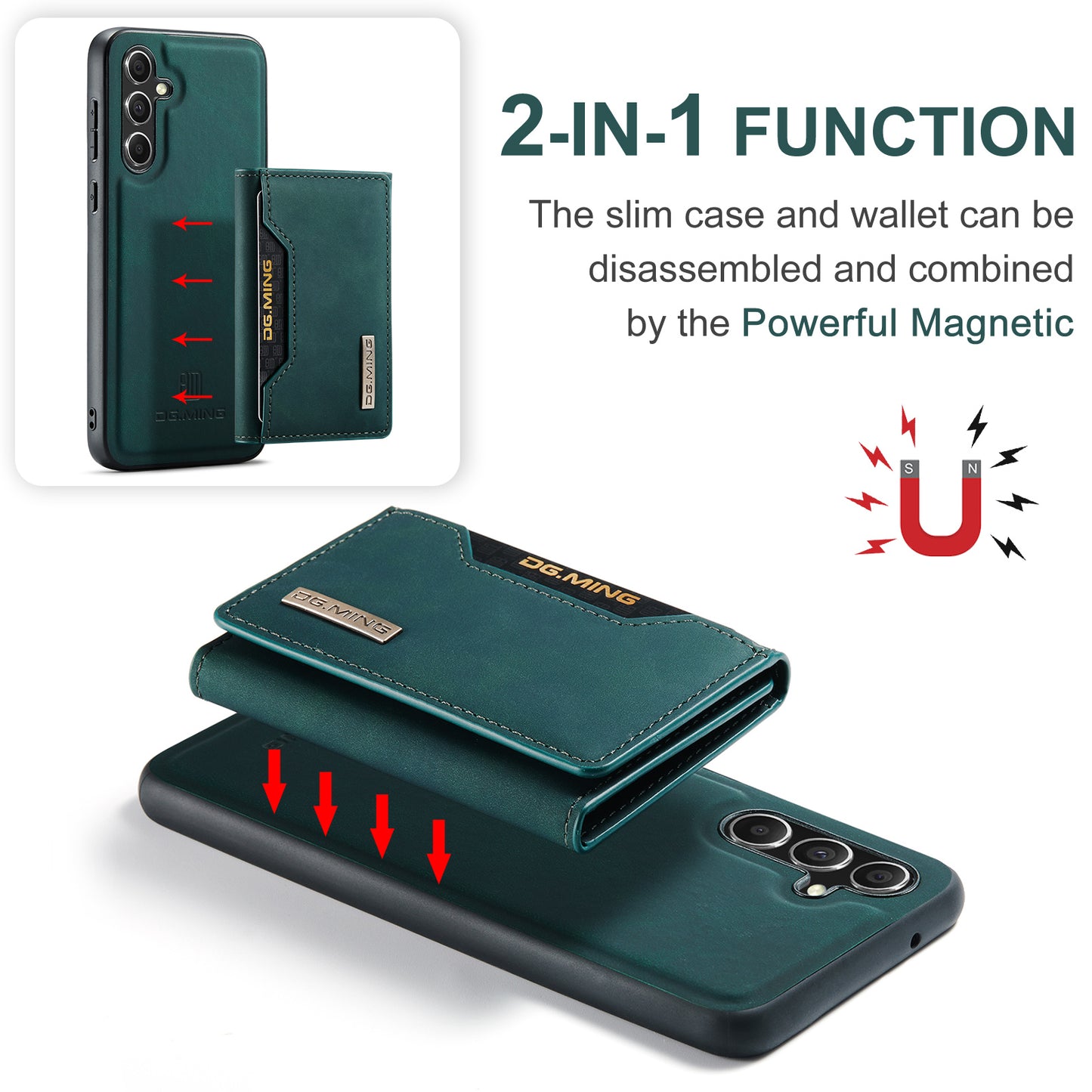 DG.MING M2 Series for Samsung Galaxy A16 5G / A16 4G Case PU+PC+TPU Phone Cover Detachable Wallet - Green