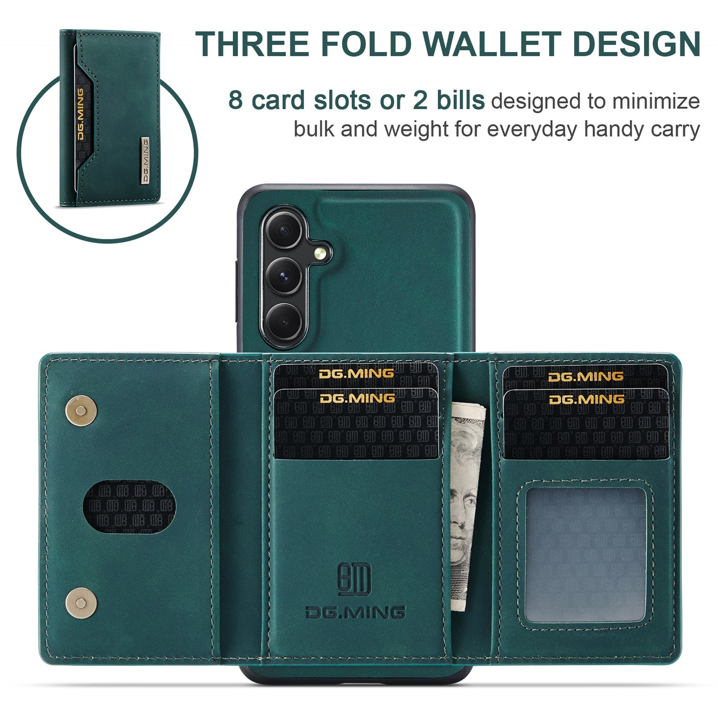 DG.MING M2 Series for Samsung Galaxy A16 5G / A16 4G Case PU+PC+TPU Phone Cover Detachable Wallet - Green