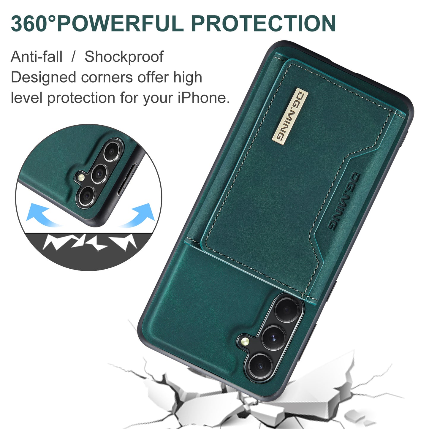 DG.MING M2 Series for Samsung Galaxy A16 5G / A16 4G Case PU+PC+TPU Phone Cover Detachable Wallet - Green