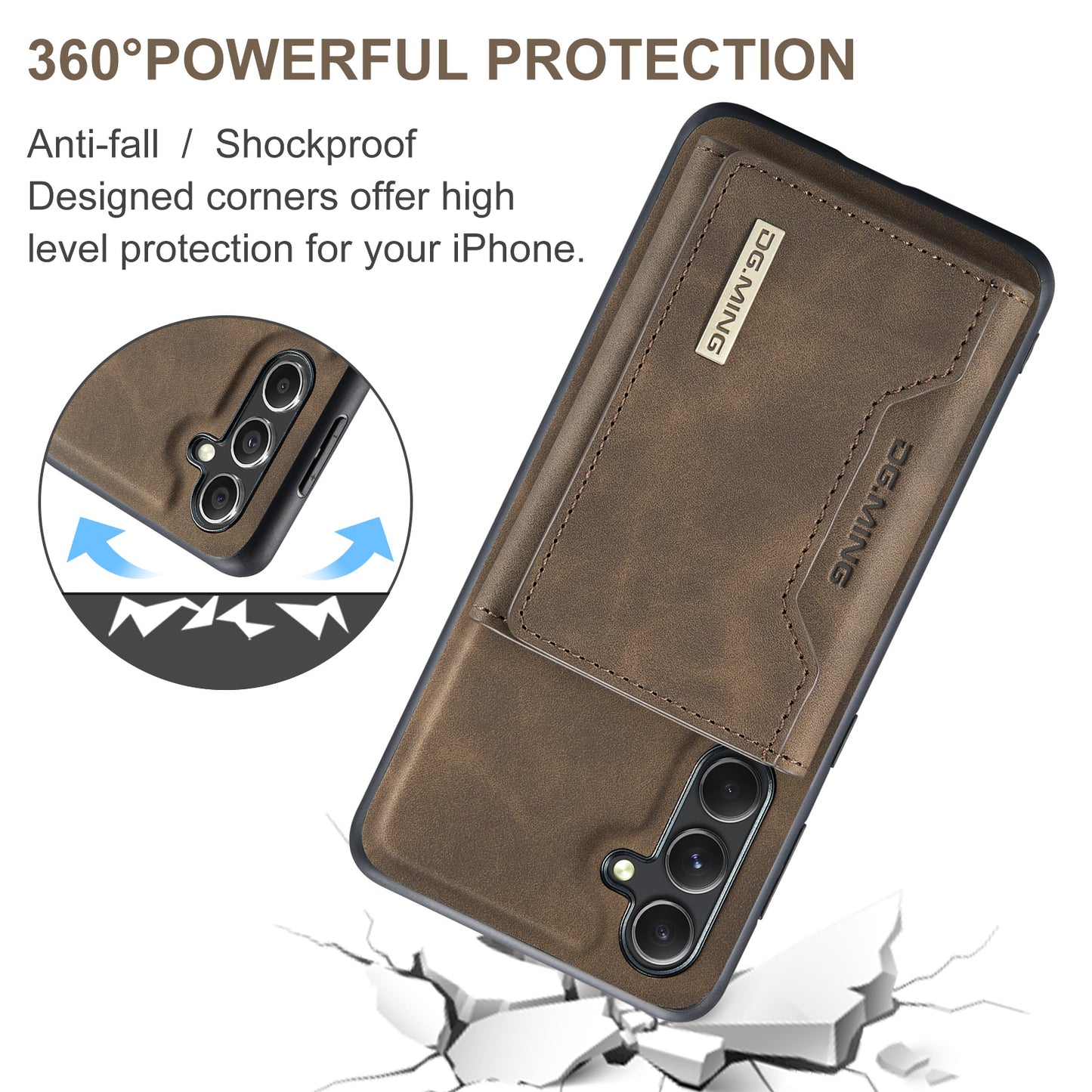 DG.MING M2 Series for Samsung Galaxy A16 5G / A16 4G Case PU+PC+TPU Phone Cover Detachable Wallet - Coffee