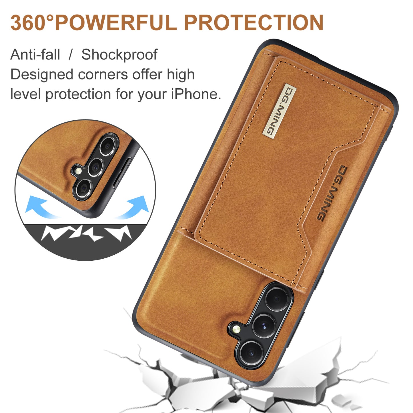 DG.MING M2 Series for Samsung Galaxy A16 5G / A16 4G Case PU+PC+TPU Phone Cover Detachable Wallet - Brown