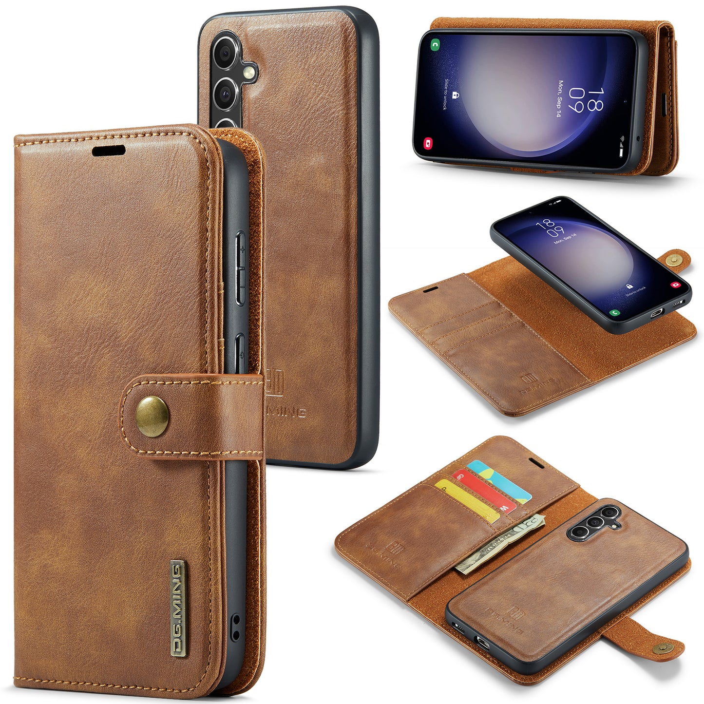DG.MING for Samsung Galaxy A16 5G / A16 4G Case Detachable Split Leather Phone Cover - Brown
