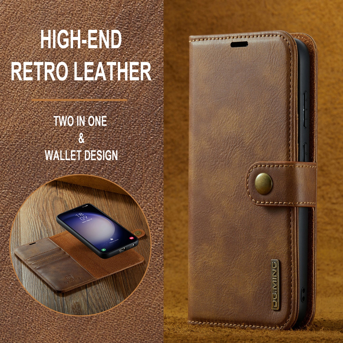 DG.MING for Samsung Galaxy A16 5G / A16 4G Case Detachable Split Leather Phone Cover - Brown
