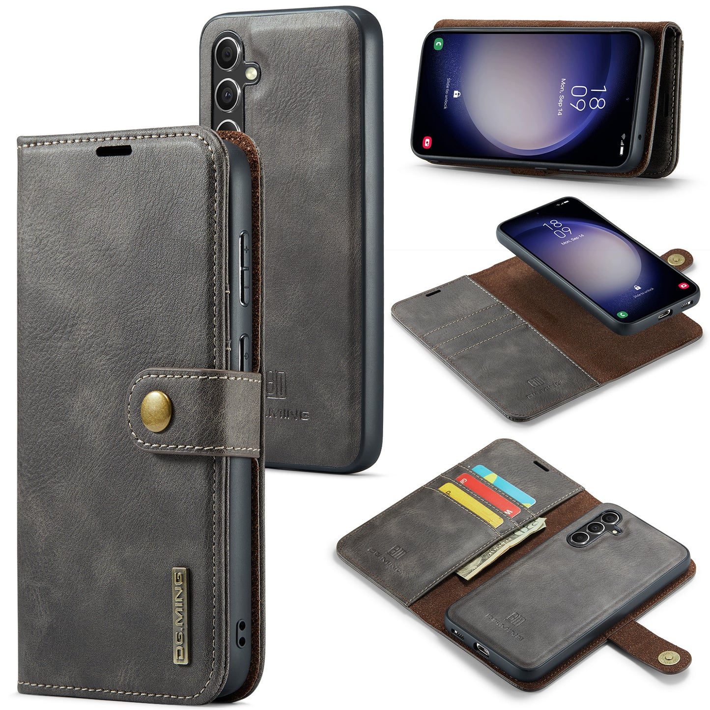 DG.MING for Samsung Galaxy A16 5G / A16 4G Case Detachable Split Leather Phone Cover - Grey