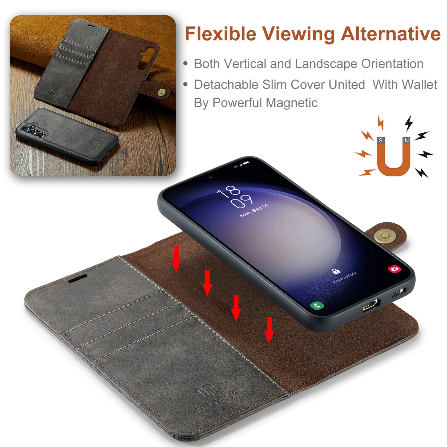 DG.MING for Samsung Galaxy A16 5G / A16 4G Case Detachable Split Leather Phone Cover - Grey
