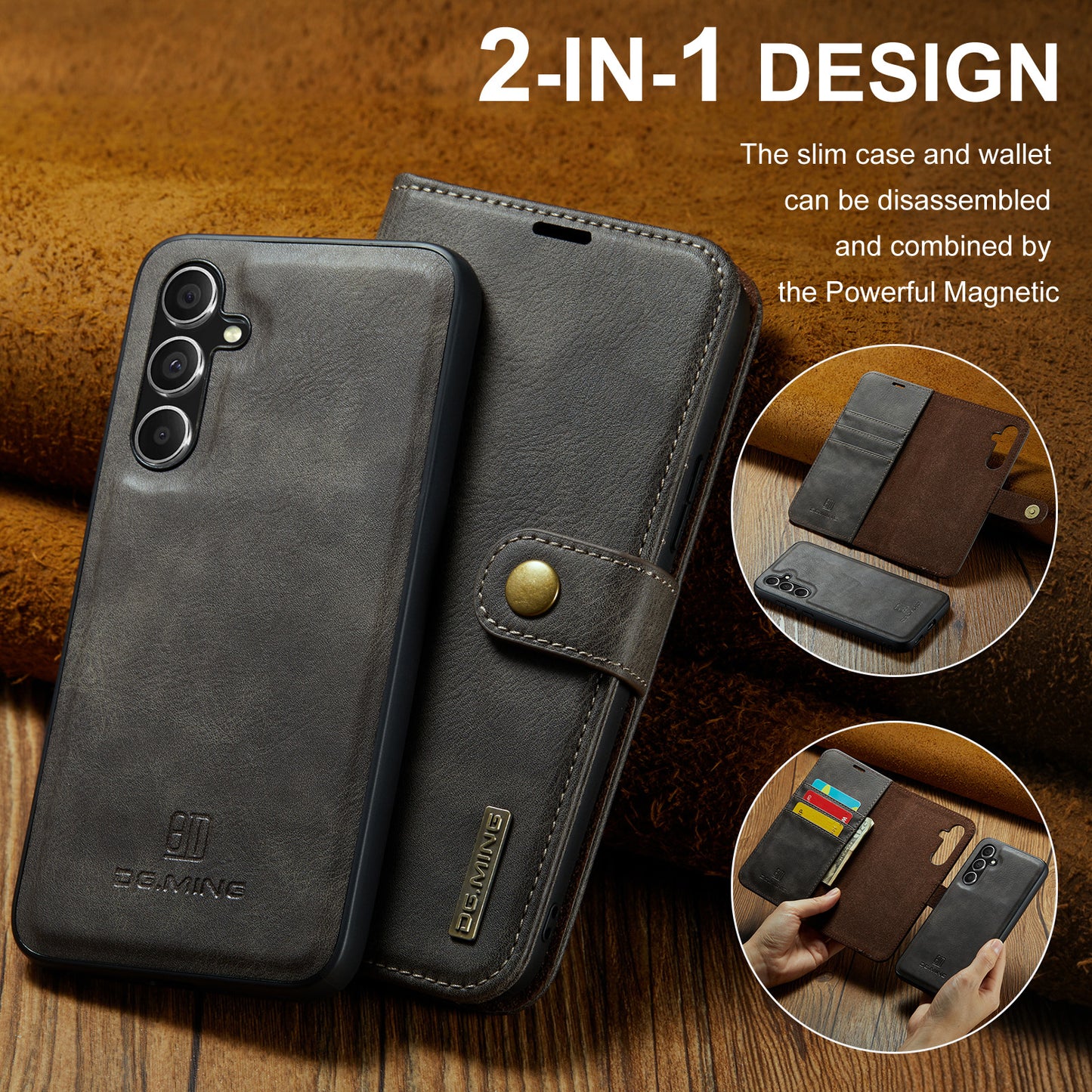 DG.MING for Samsung Galaxy A16 5G / A16 4G Case Detachable Split Leather Phone Cover - Grey