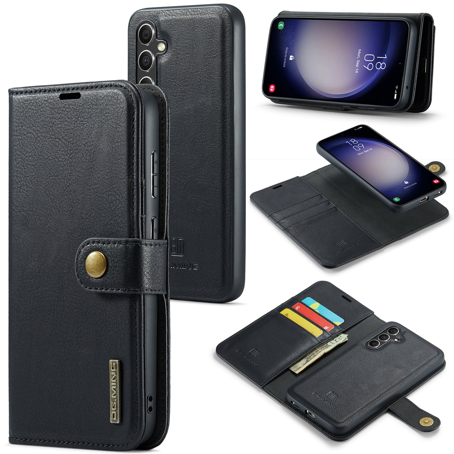 DG.MING for Samsung Galaxy A16 5G / A16 4G Case Detachable Split Leather Phone Cover - Black