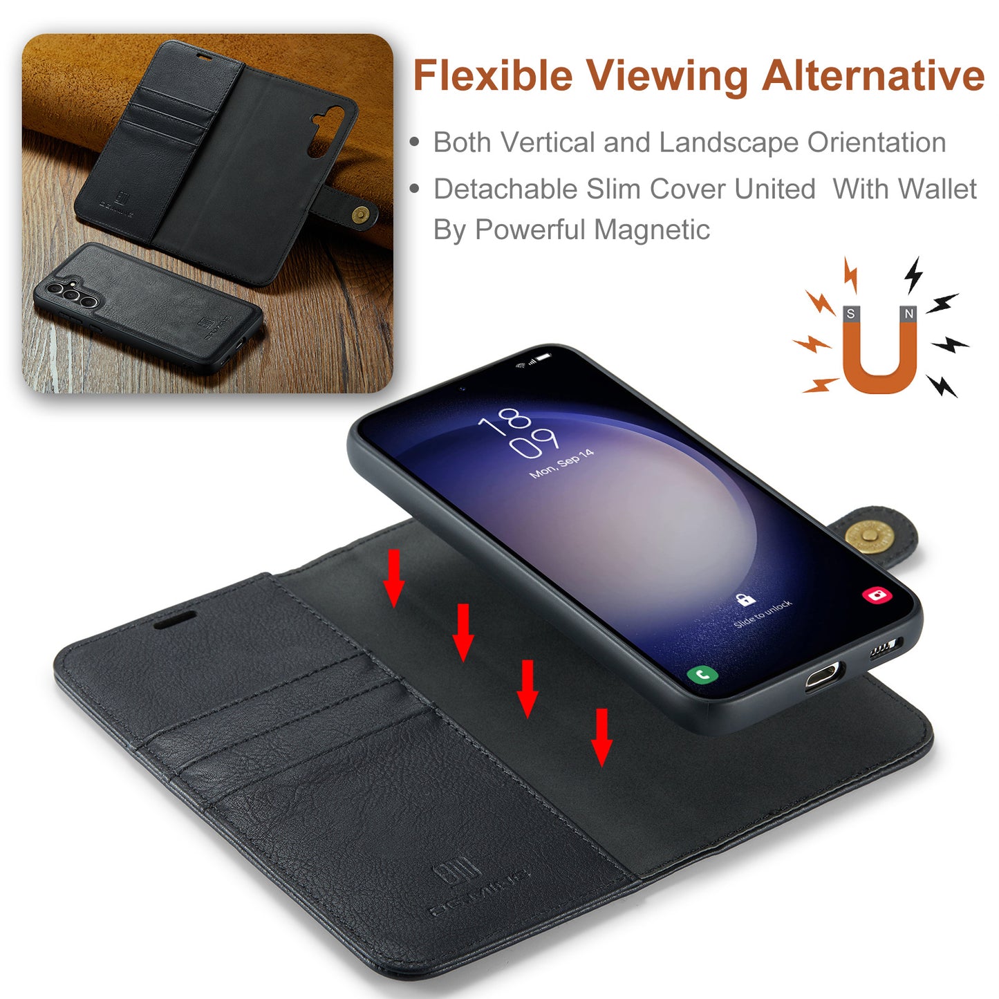 DG.MING for Samsung Galaxy A16 5G / A16 4G Case Detachable Split Leather Phone Cover - Black