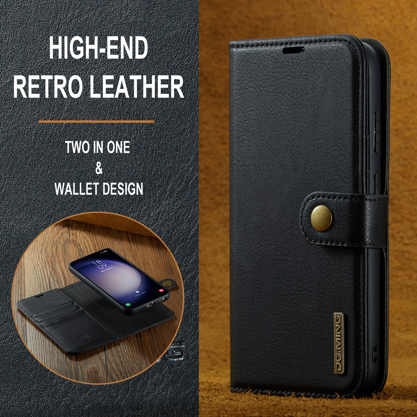 DG.MING for Samsung Galaxy A16 5G / A16 4G Case Detachable Split Leather Phone Cover - Black