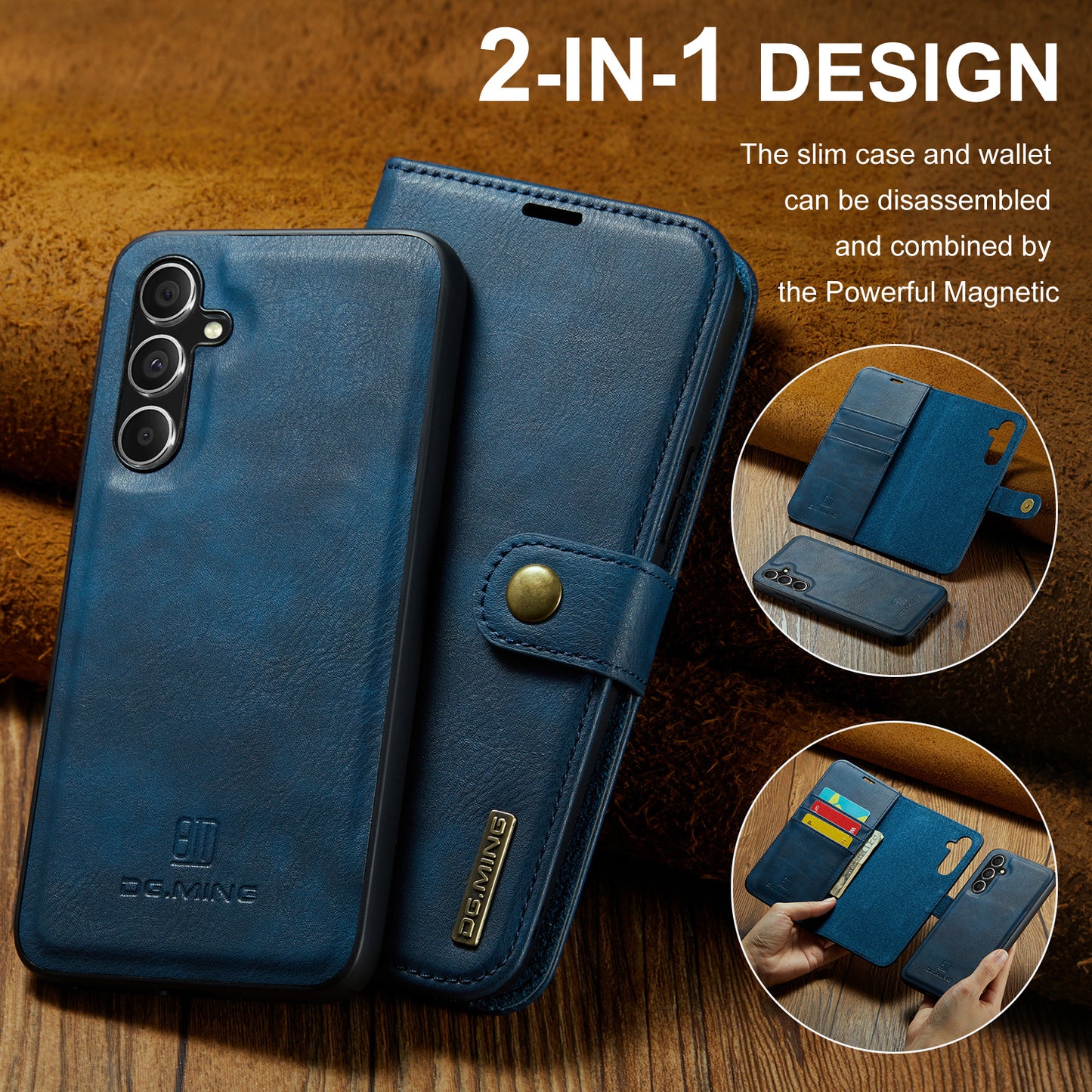 DG.MING for Samsung Galaxy A16 5G / A16 4G Case Detachable Split Leather Phone Cover - Blue