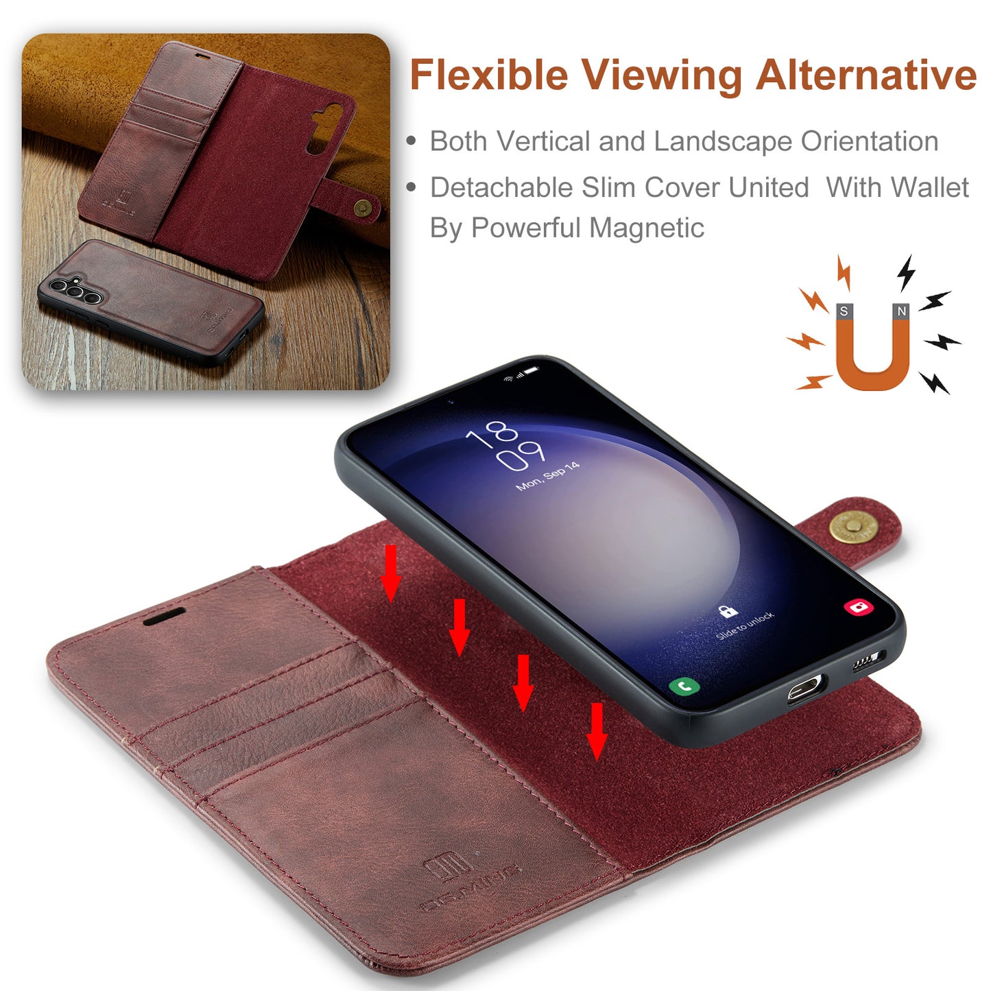 DG.MING for Samsung Galaxy A16 5G / A16 4G Case Detachable Split Leather Phone Cover - Red